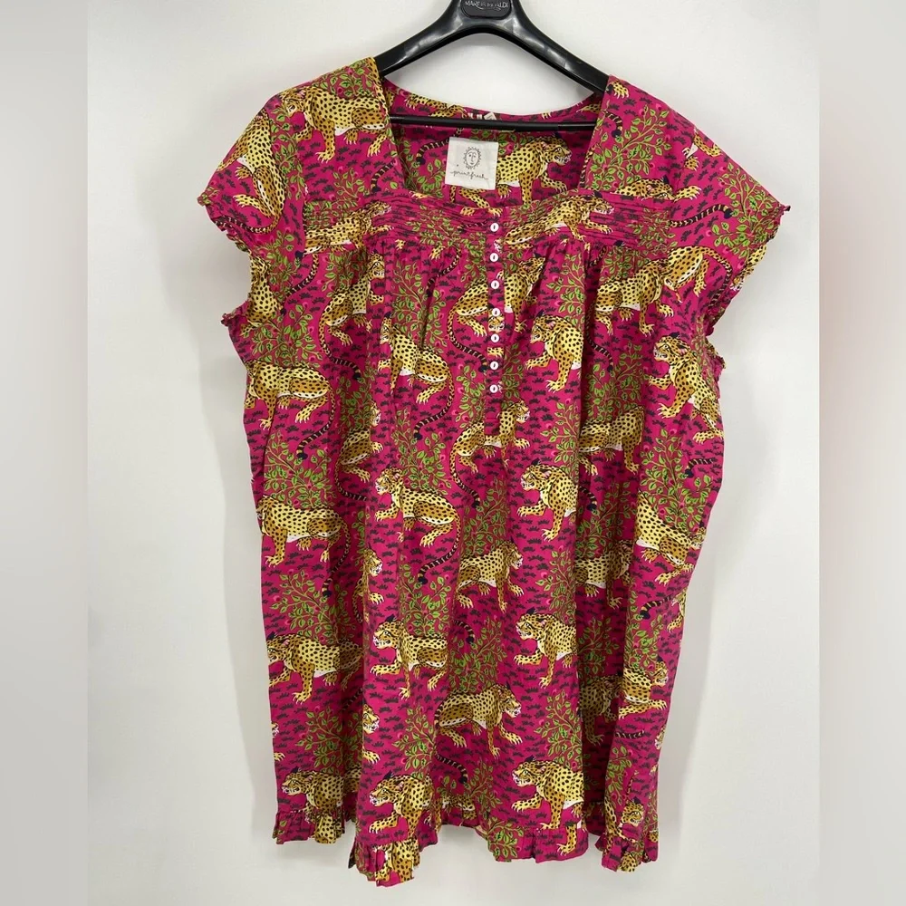 Printfresh Fuchsia Leopard-Print Short‎ Sleeve Tunic Size 4X